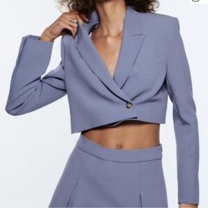 Zara Cropped Blazer in Dusty Blue
